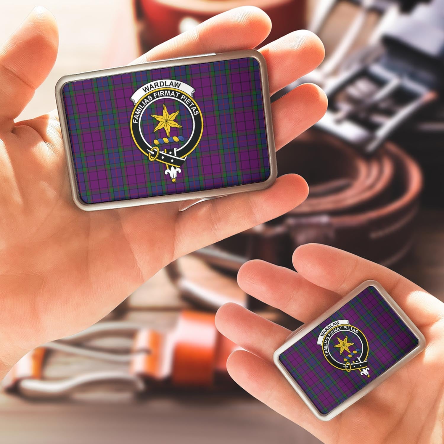 Wardlaw Tartan Belt Buckles with Family Crest - Tartanvibesclothing Shop