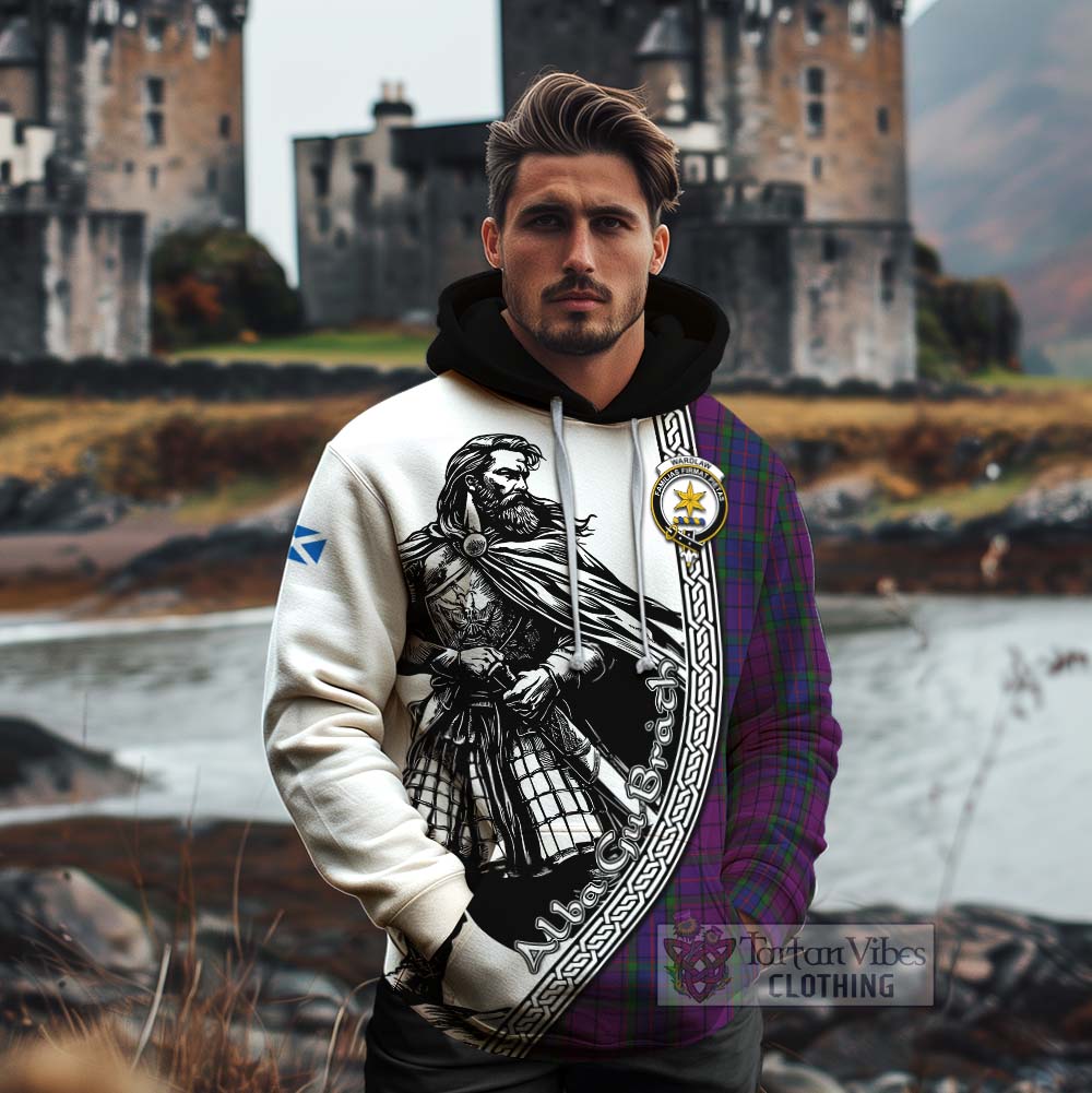 Tartan Vibes Clothing Wardlaw Tartan Clan Crest Cotton Hoodie with Highlander Warrior Celtic Style