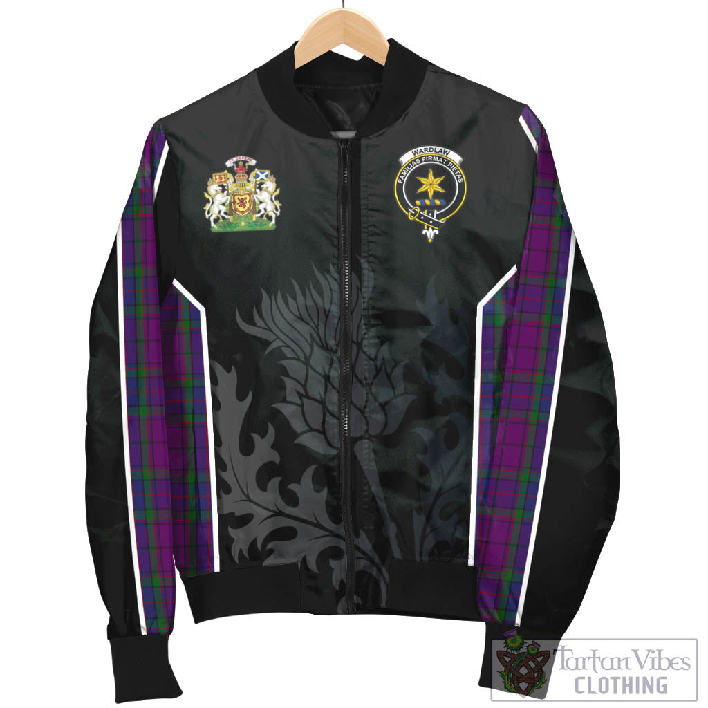 Tartan Vibes Clothing Wardlaw Tartan Bomber Jacket with Family Crest and Scottish Thistle Vibes Sport Style