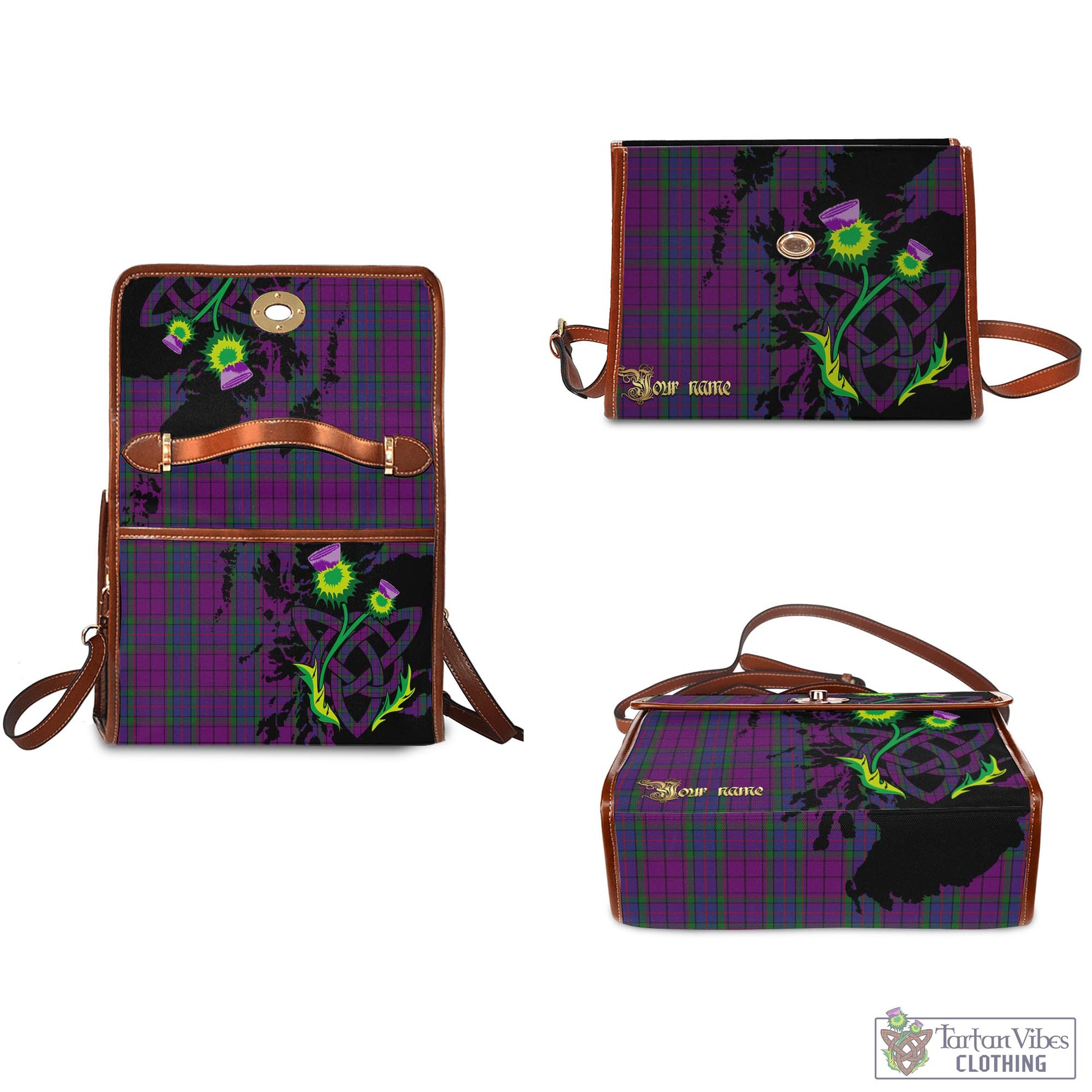 Tartan Vibes Clothing Wardlaw Tartan Waterproof Canvas Bag with Scotland Map and Thistle Celtic Accents