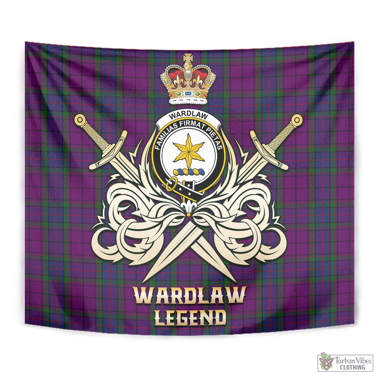 Tartan Vibes Clothing Wardlaw Tartan Tapestry with Clan Crest and the Golden Sword of Courageous Legacy