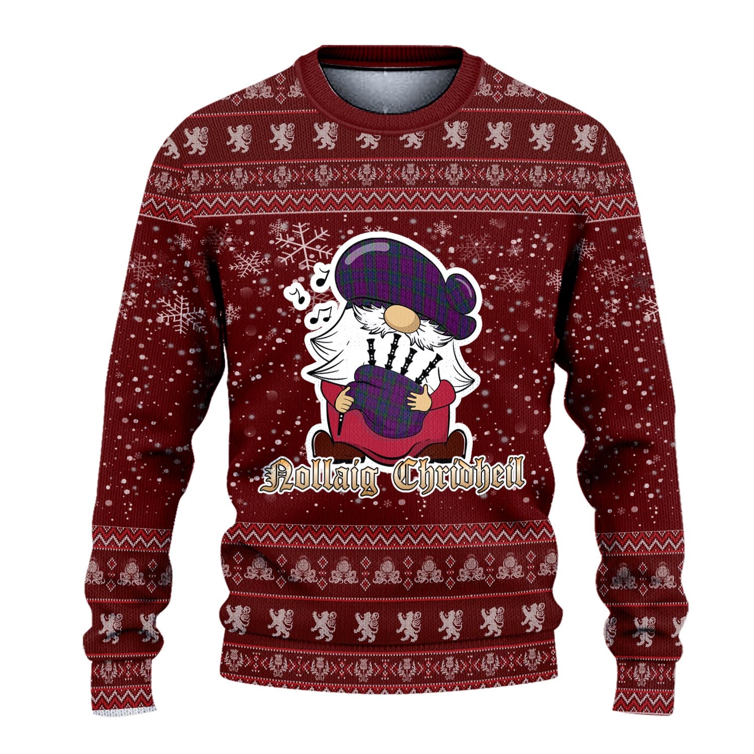 Wardlaw Clan Christmas Family Knitted Sweater with Funny Gnome Playing Bagpipes - Tartanvibesclothing