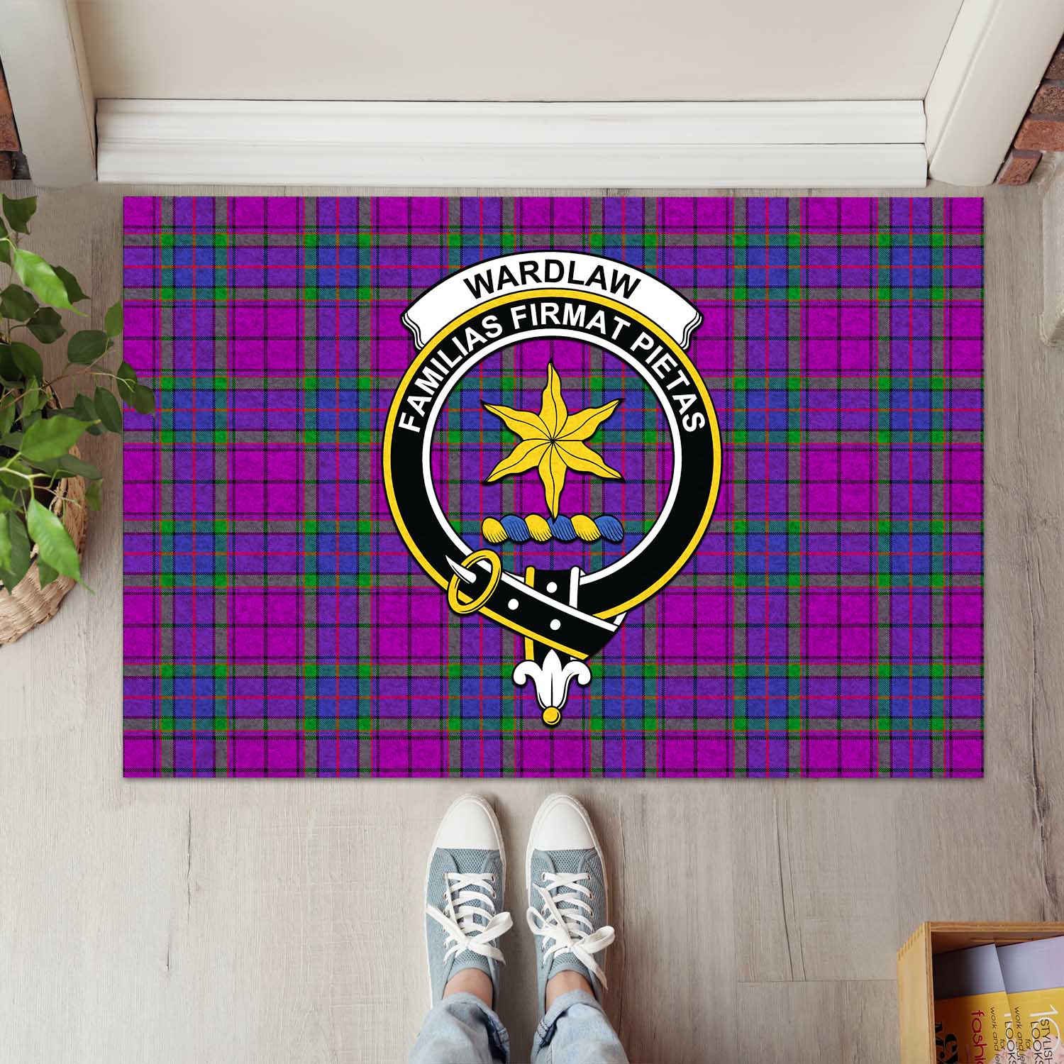 Wardlaw Modern Tartan Door Mat with Family Crest - Tartanvibesclothing Shop