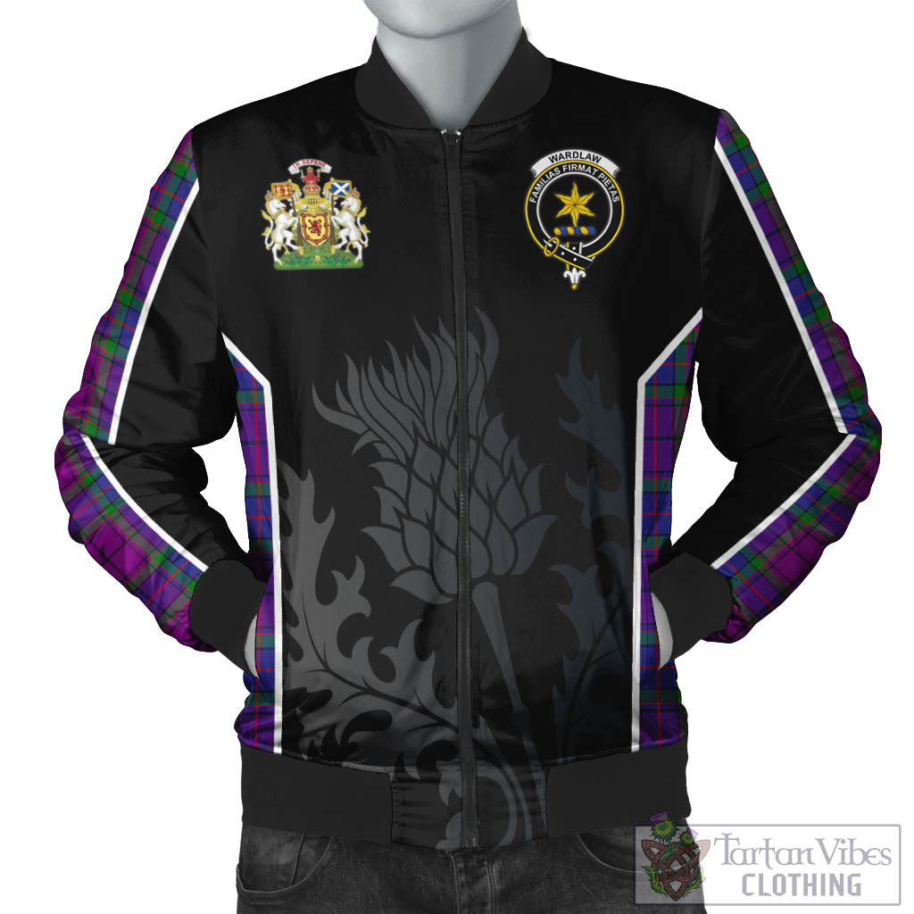 Tartan Vibes Clothing Wardlaw Modern Tartan Bomber Jacket with Family Crest and Scottish Thistle Vibes Sport Style