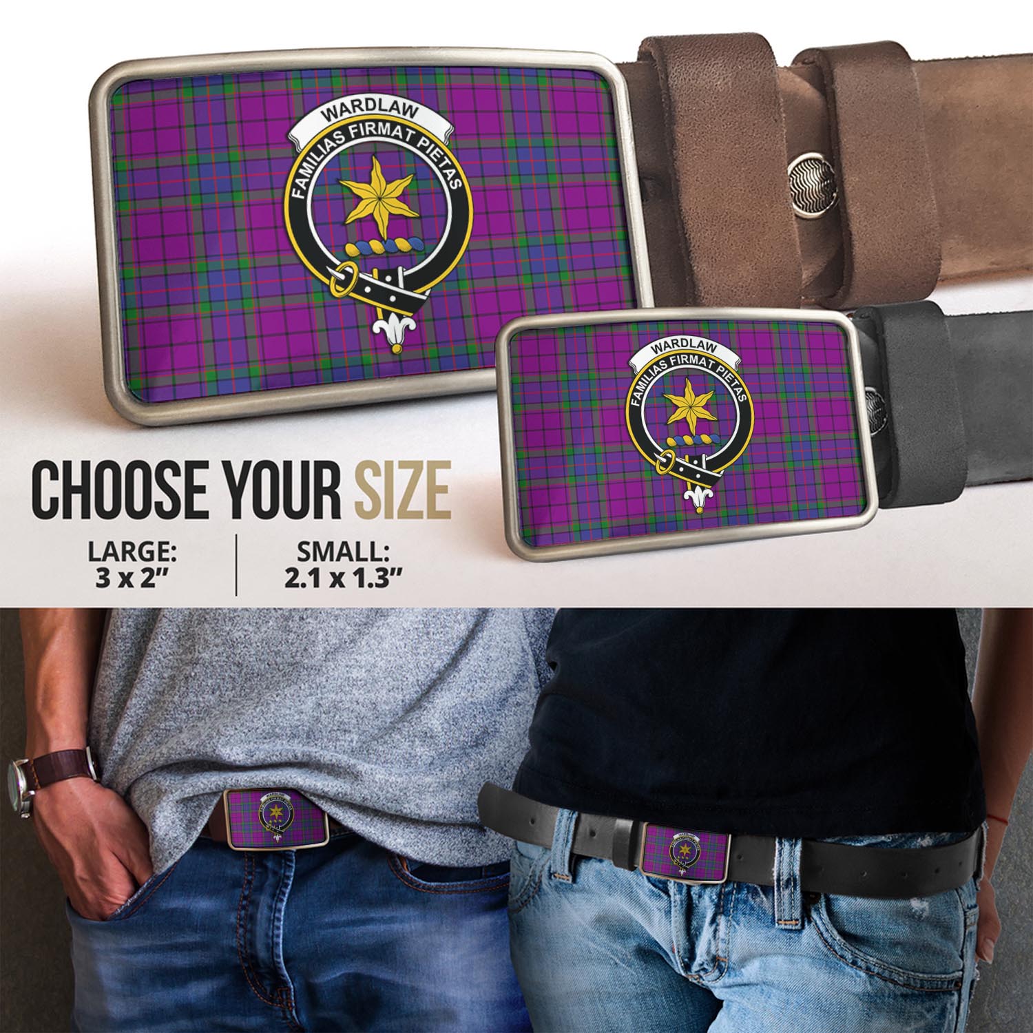 Wardlaw Modern Tartan Belt Buckles with Family Crest - Tartan Vibes Clothing