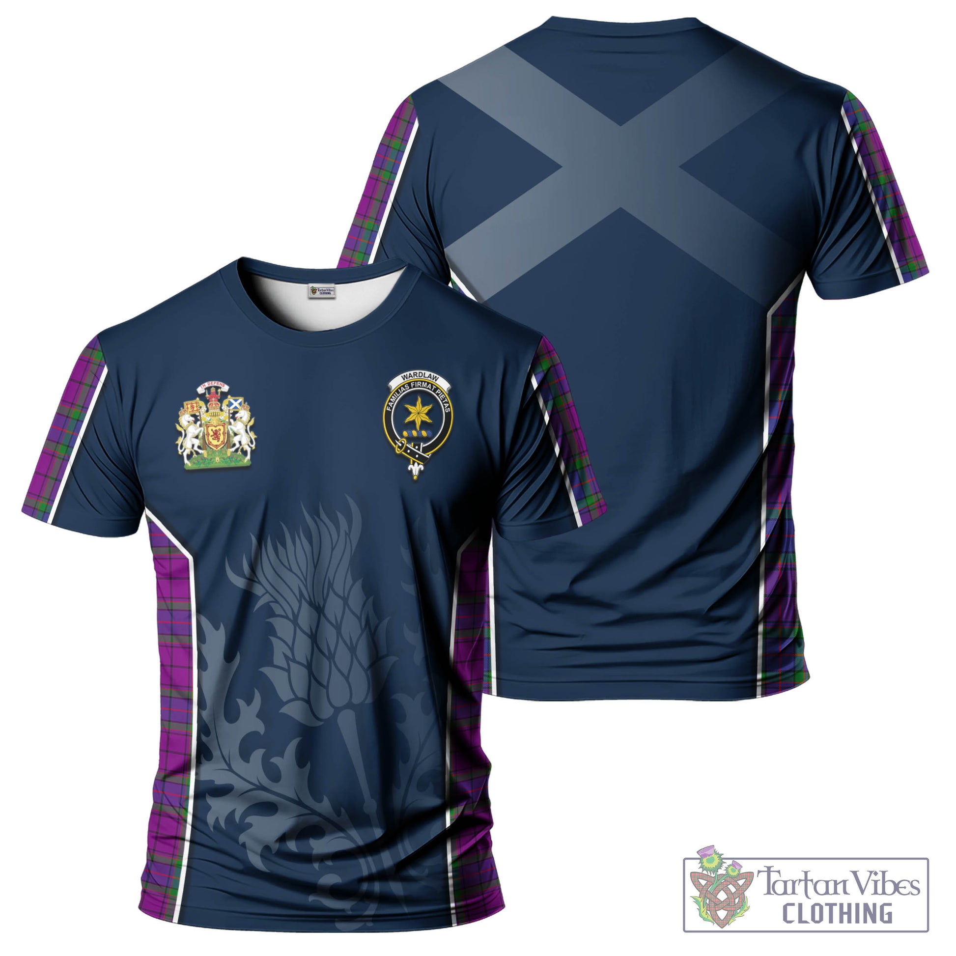 Tartan Vibes Clothing Wardlaw Modern Tartan T-Shirt with Family Crest and Scottish Thistle Vibes Sport Style