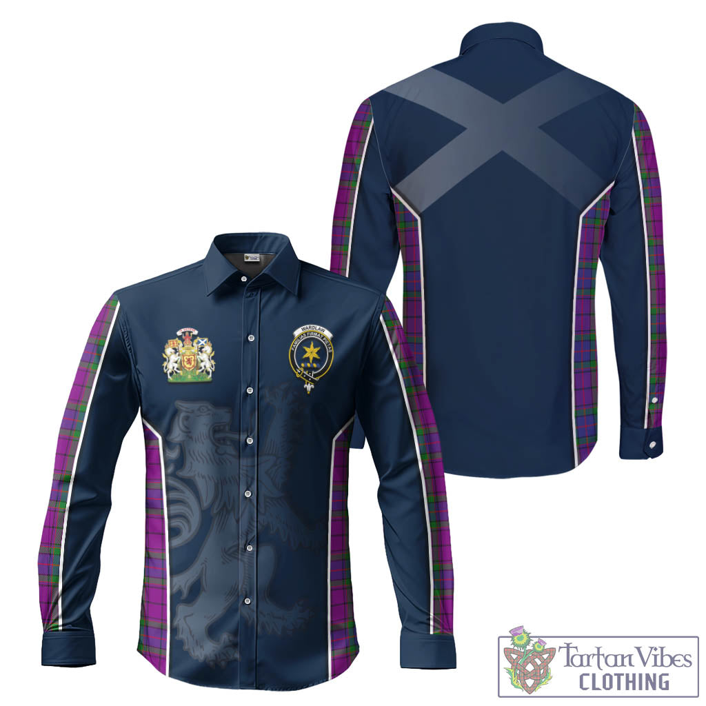 Wardlaw Modern Tartan Long Sleeve Button Up Shirt with Family Crest and Lion Rampant Vibes Sport Style