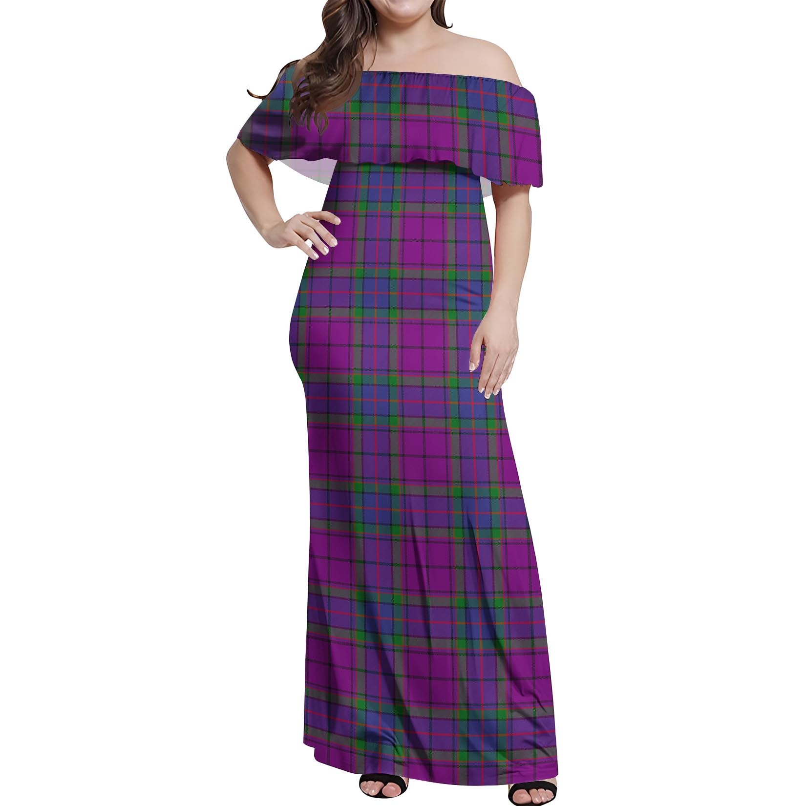 Wardlaw Modern Tartan Off Shoulder Long Dress Women's Dress - Tartanvibesclothing