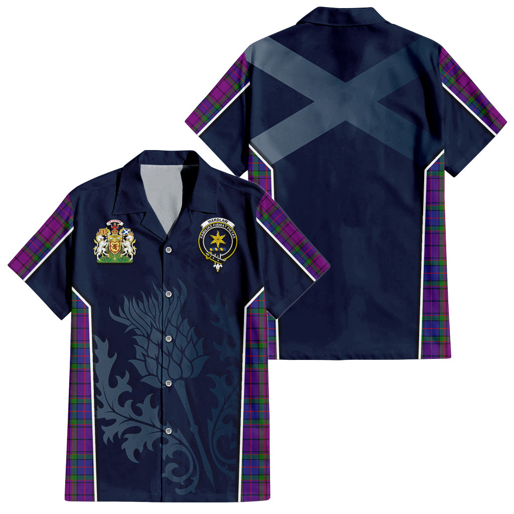 Tartan Vibes Clothing Wardlaw Modern Tartan Short Sleeve Button Up Shirt with Family Crest and Scottish Thistle Vibes Sport Style