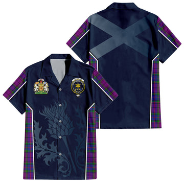 Wardlaw Modern Tartan Short Sleeve Button Up Shirt with Family Crest and Scottish Thistle Vibes Sport Style