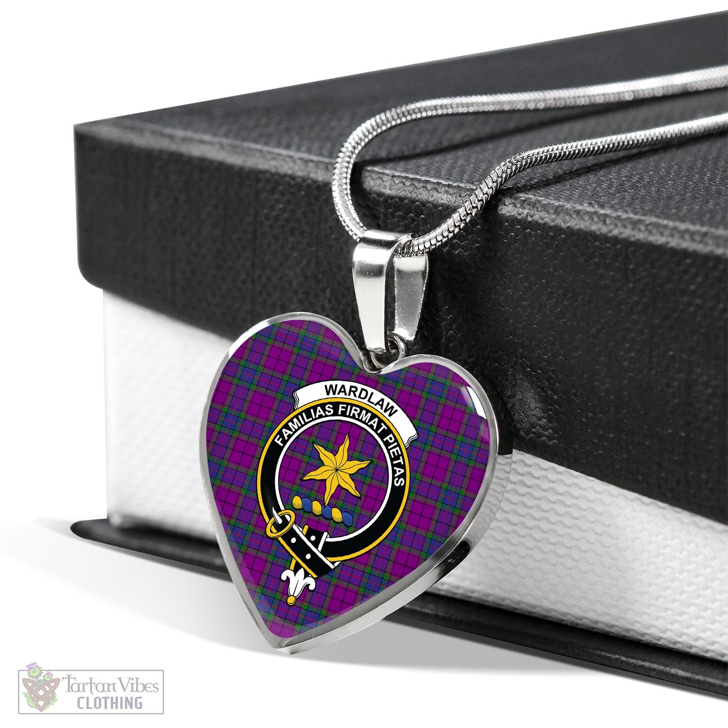 Tartan Vibes Clothing Wardlaw Modern Tartan Heart Necklace with Family Crest