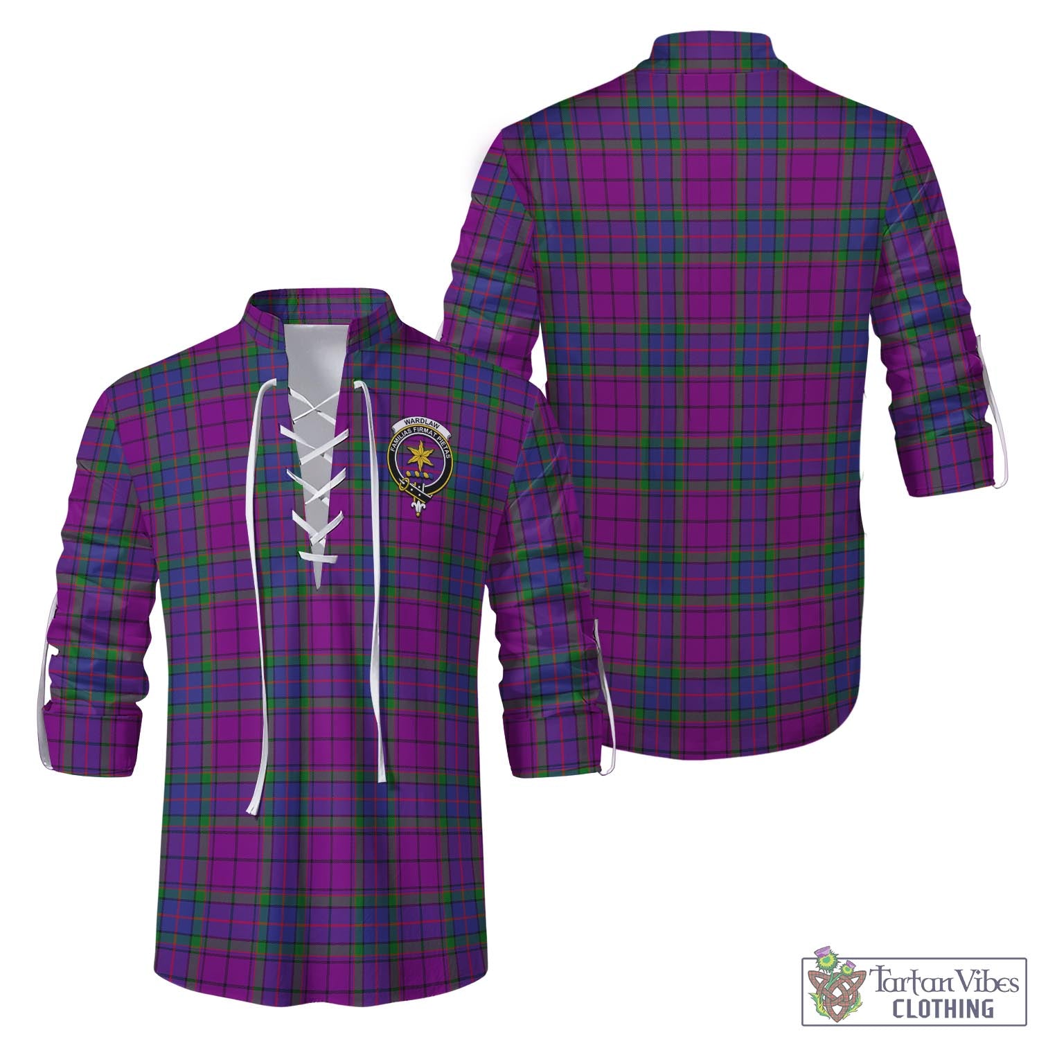 Tartan Vibes Clothing Wardlaw Modern Tartan Men's Scottish Traditional Jacobite Ghillie Kilt Shirt with Family Crest