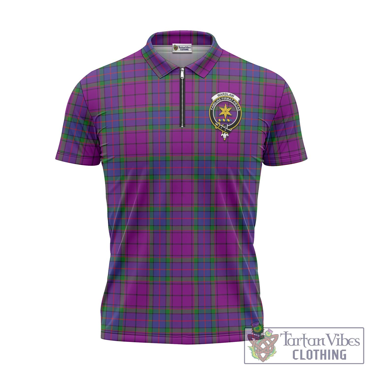 Tartan Vibes Clothing Wardlaw Modern Tartan Zipper Polo Shirt with Family Crest