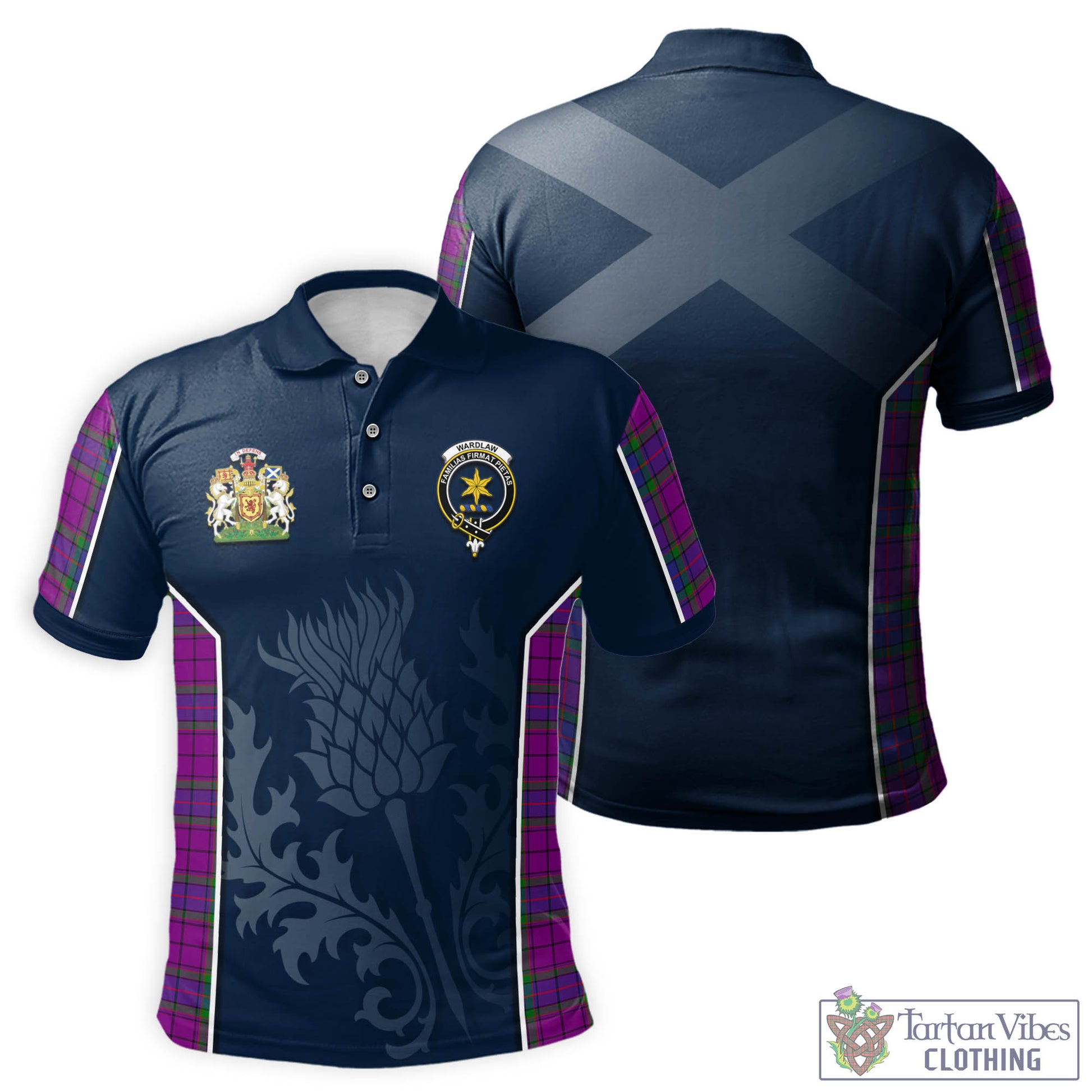 Tartan Vibes Clothing Wardlaw Modern Tartan Men's Polo Shirt with Family Crest and Scottish Thistle Vibes Sport Style