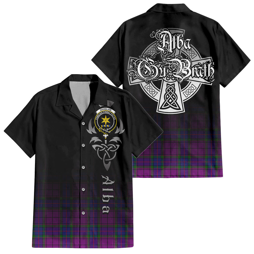 Tartan Vibes Clothing Wardlaw Modern Tartan Short Sleeve Button Up Featuring Alba Gu Brath Family Crest Celtic Inspired