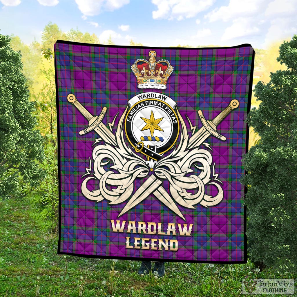 Tartan Vibes Clothing Wardlaw Modern Tartan Quilt with Clan Crest and the Golden Sword of Courageous Legacy