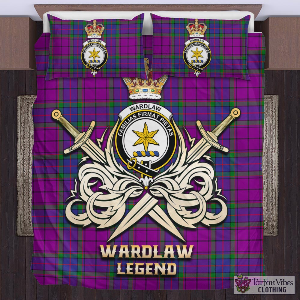 Tartan Vibes Clothing Wardlaw Modern Tartan Bedding Set with Clan Crest and the Golden Sword of Courageous Legacy