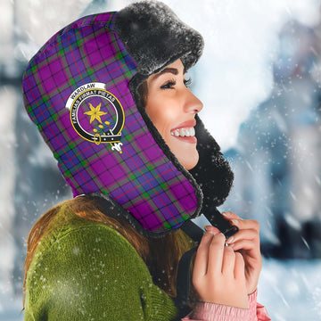 Wardlaw Modern Tartan Winter Trapper Hat with Family Crest