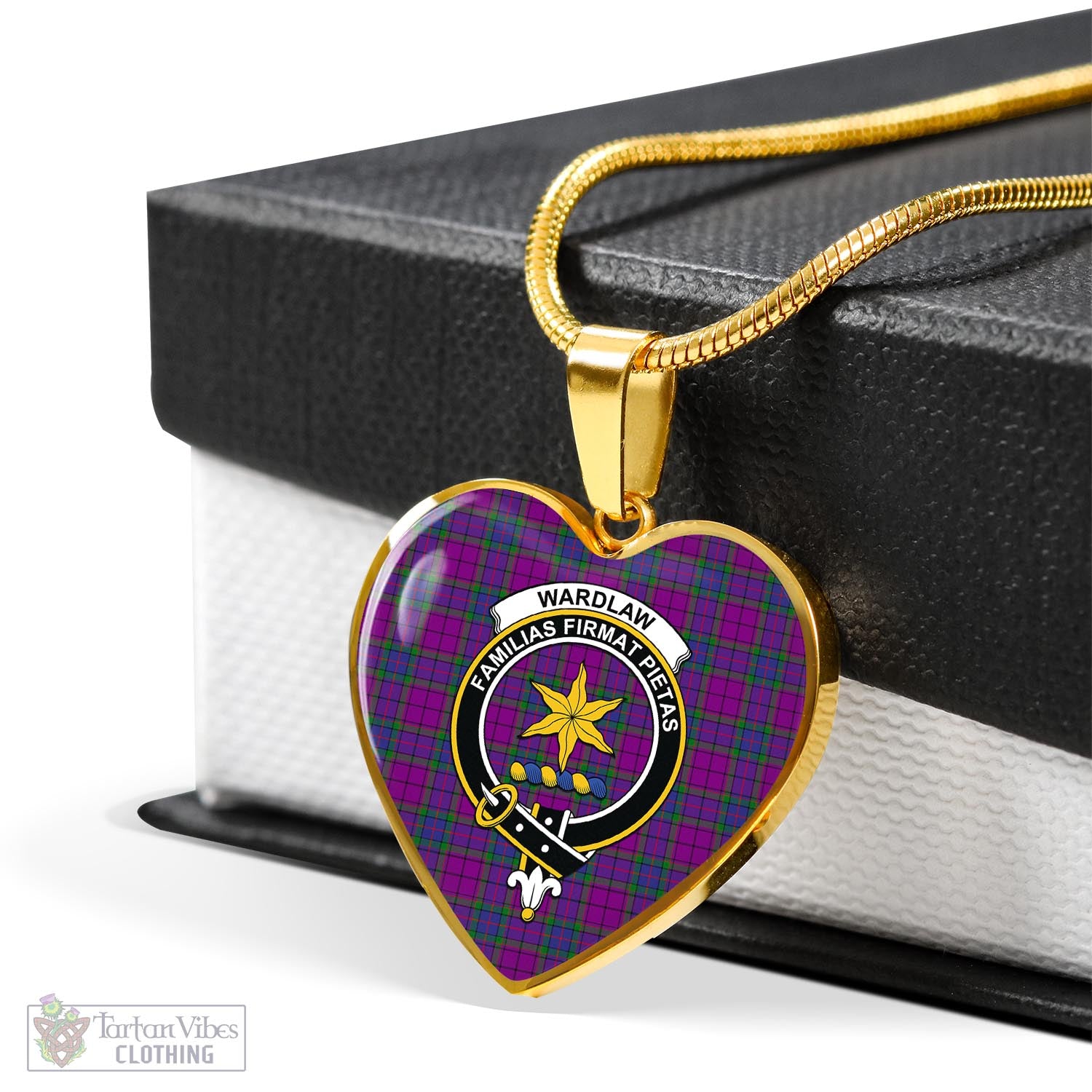 Tartan Vibes Clothing Wardlaw Modern Tartan Heart Necklace with Family Crest