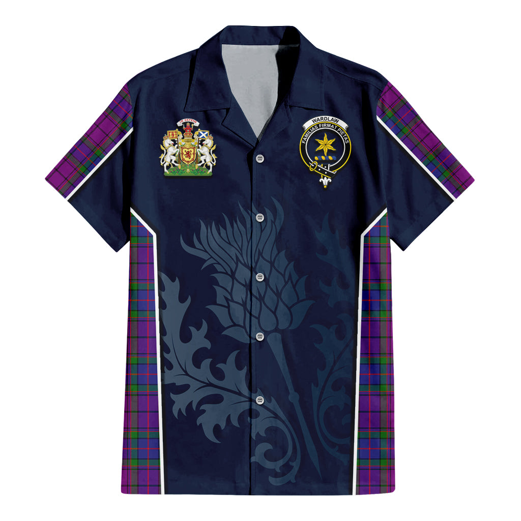 Tartan Vibes Clothing Wardlaw Modern Tartan Short Sleeve Button Up Shirt with Family Crest and Scottish Thistle Vibes Sport Style