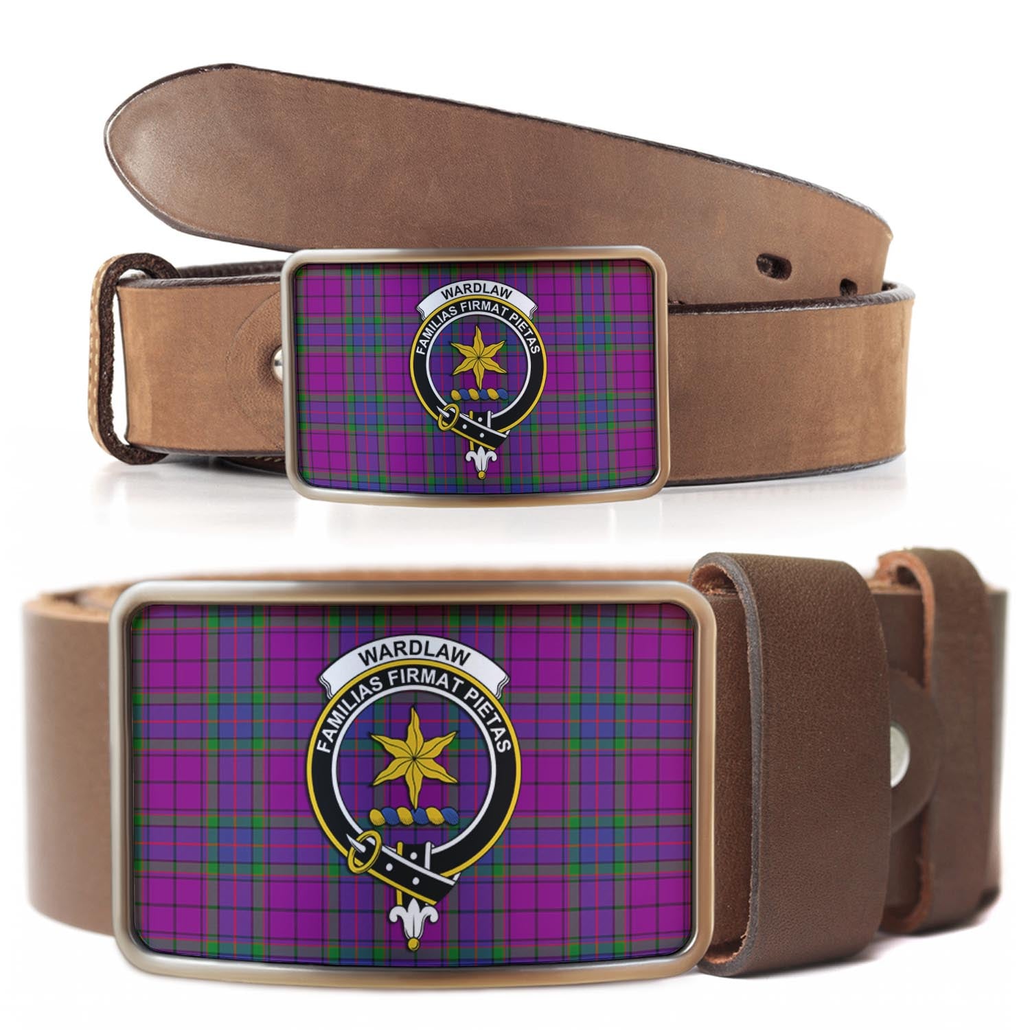 Wardlaw Modern Tartan Belt Buckles with Family Crest - Tartan Vibes Clothing