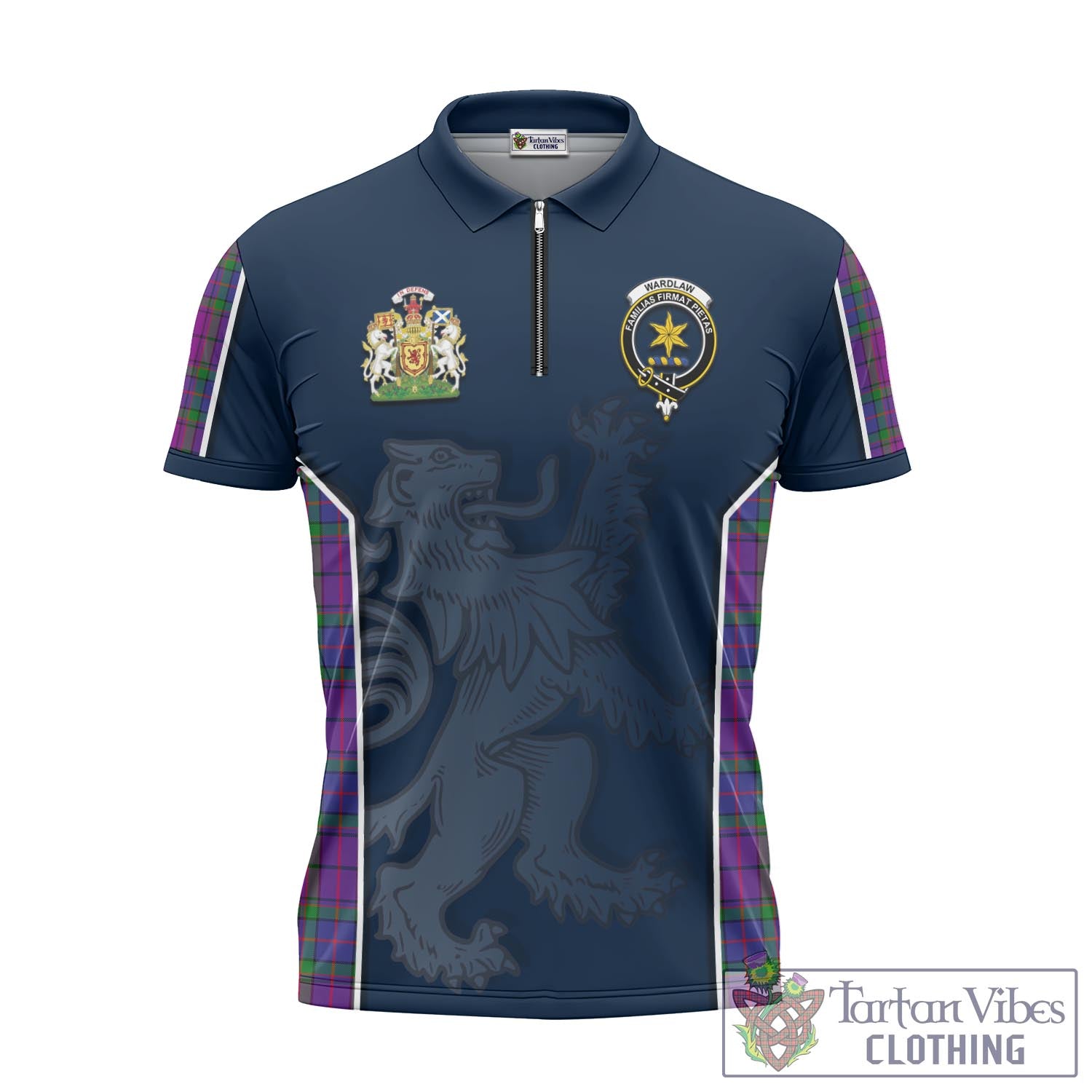 Tartan Vibes Clothing Wardlaw Modern Tartan Zipper Polo Shirt with Family Crest and Lion Rampant Vibes Sport Style