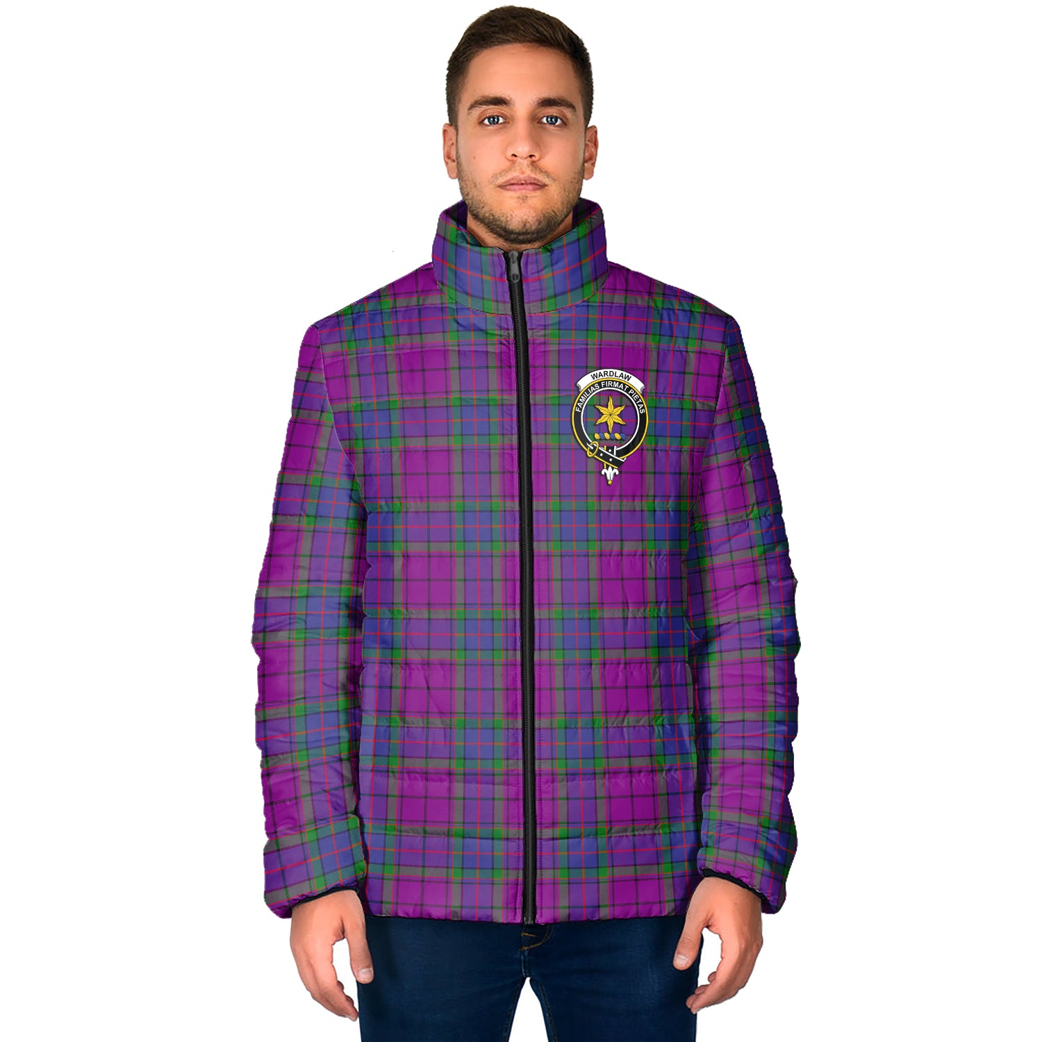 Wardlaw Modern Tartan Padded Jacket with Family Crest - Tartan Vibes Clothing