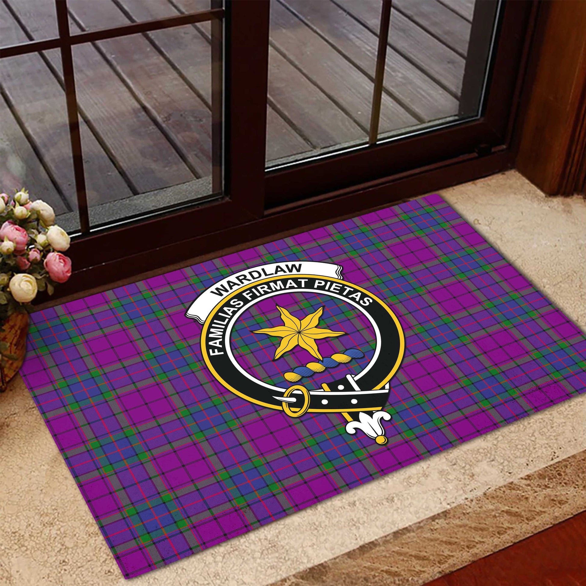 Wardlaw Modern Tartan Door Mat with Family Crest - Tartanvibesclothing Shop