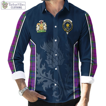 Wardlaw Modern Tartan Long Sleeve Button Up Shirt with Family Crest and Scottish Thistle Vibes Sport Style