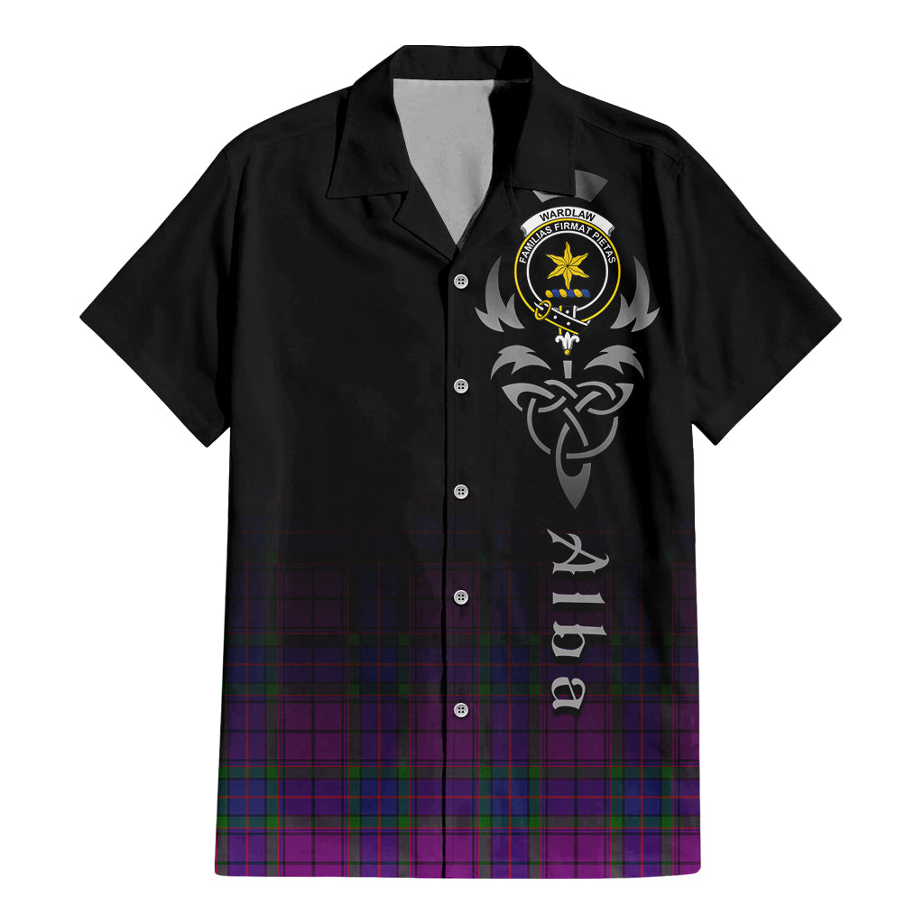 Tartan Vibes Clothing Wardlaw Modern Tartan Short Sleeve Button Up Featuring Alba Gu Brath Family Crest Celtic Inspired