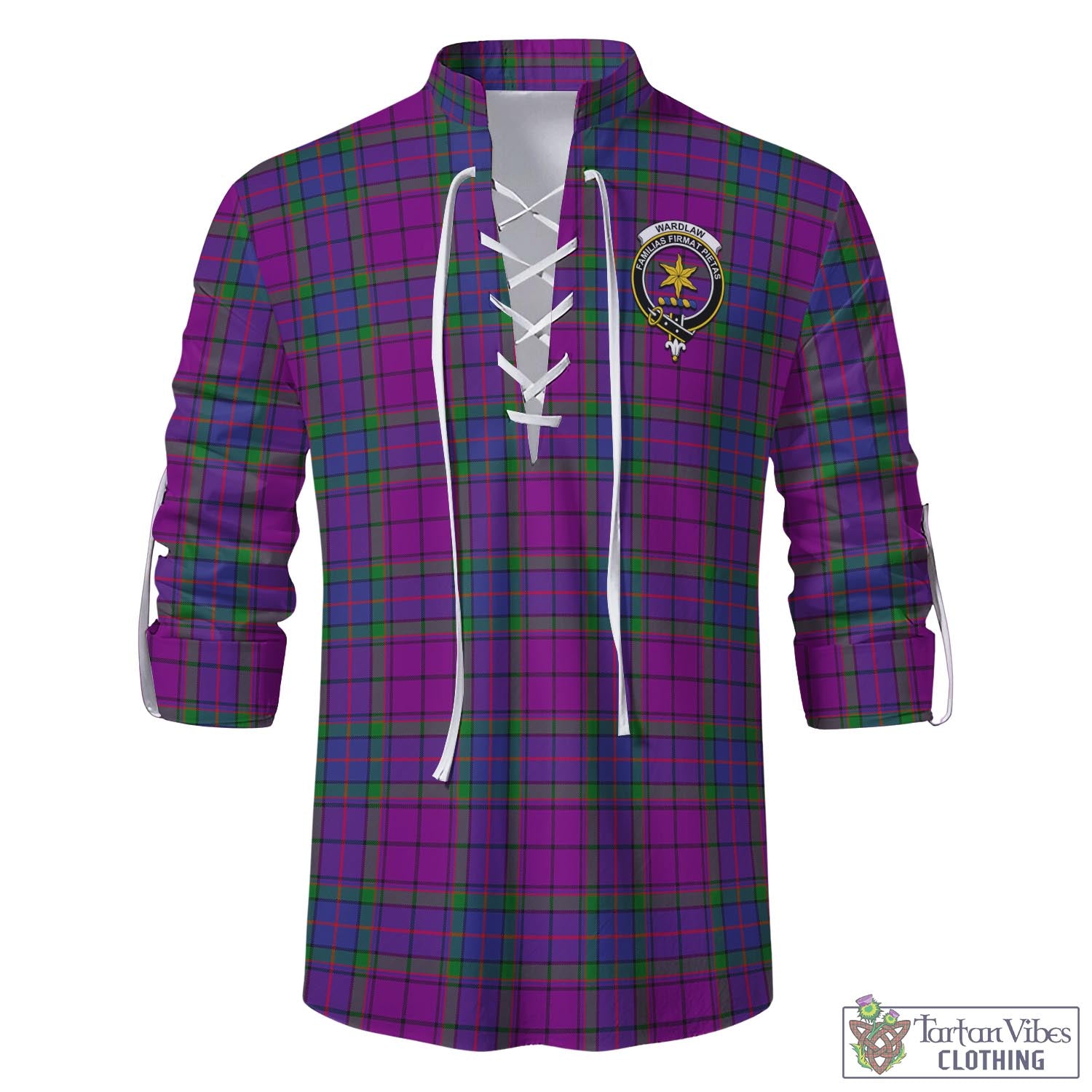 Tartan Vibes Clothing Wardlaw Modern Tartan Men's Scottish Traditional Jacobite Ghillie Kilt Shirt with Family Crest