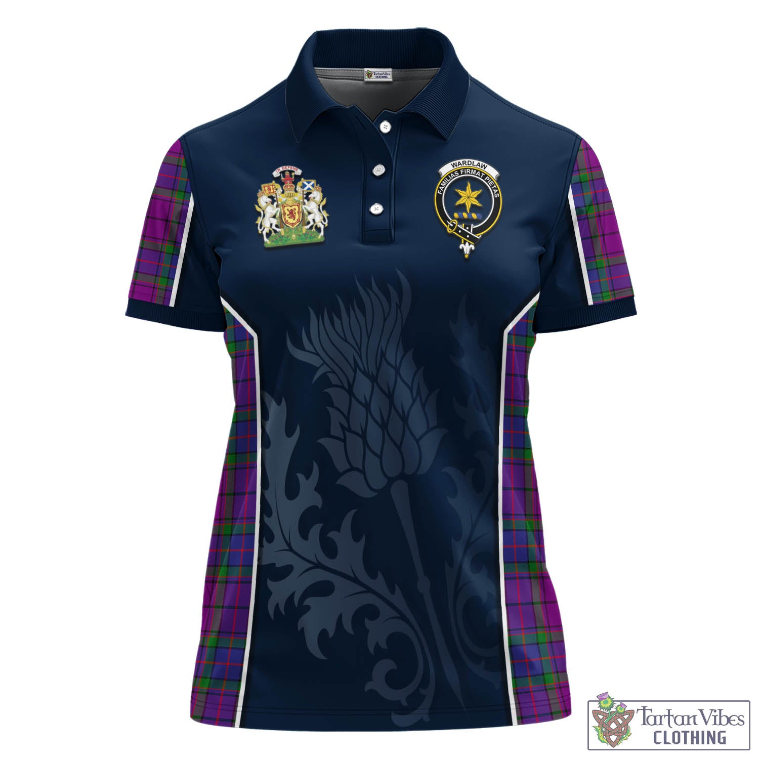 Tartan Vibes Clothing Wardlaw Modern Tartan Women's Polo Shirt with Family Crest and Scottish Thistle Vibes Sport Style