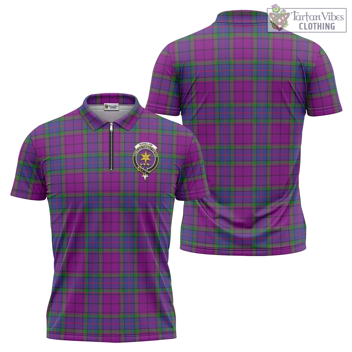 Tartan Vibes Clothing Wardlaw Modern Tartan Zipper Polo Shirt with Family Crest