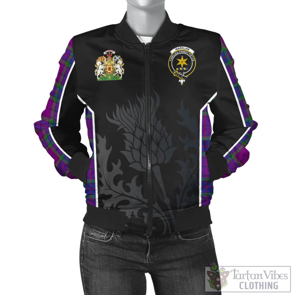 Tartan Vibes Clothing Wardlaw Modern Tartan Bomber Jacket with Family Crest and Scottish Thistle Vibes Sport Style