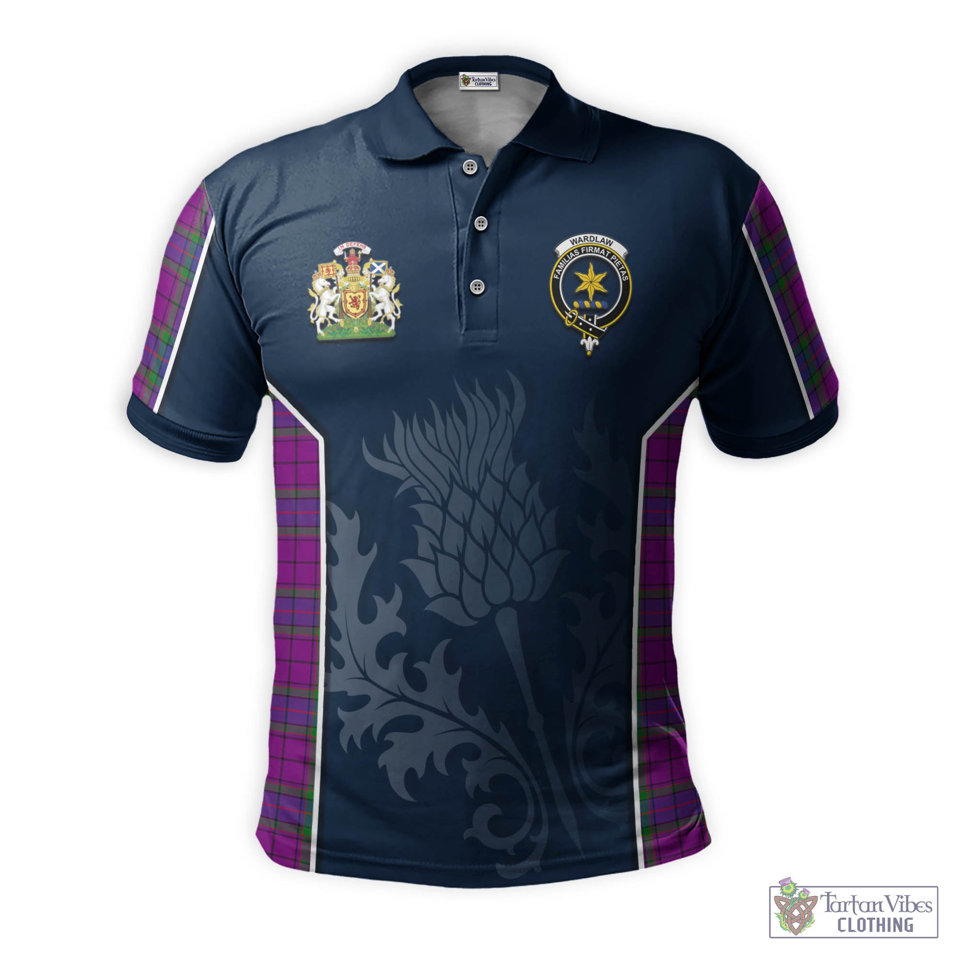 Tartan Vibes Clothing Wardlaw Modern Tartan Men's Polo Shirt with Family Crest and Scottish Thistle Vibes Sport Style