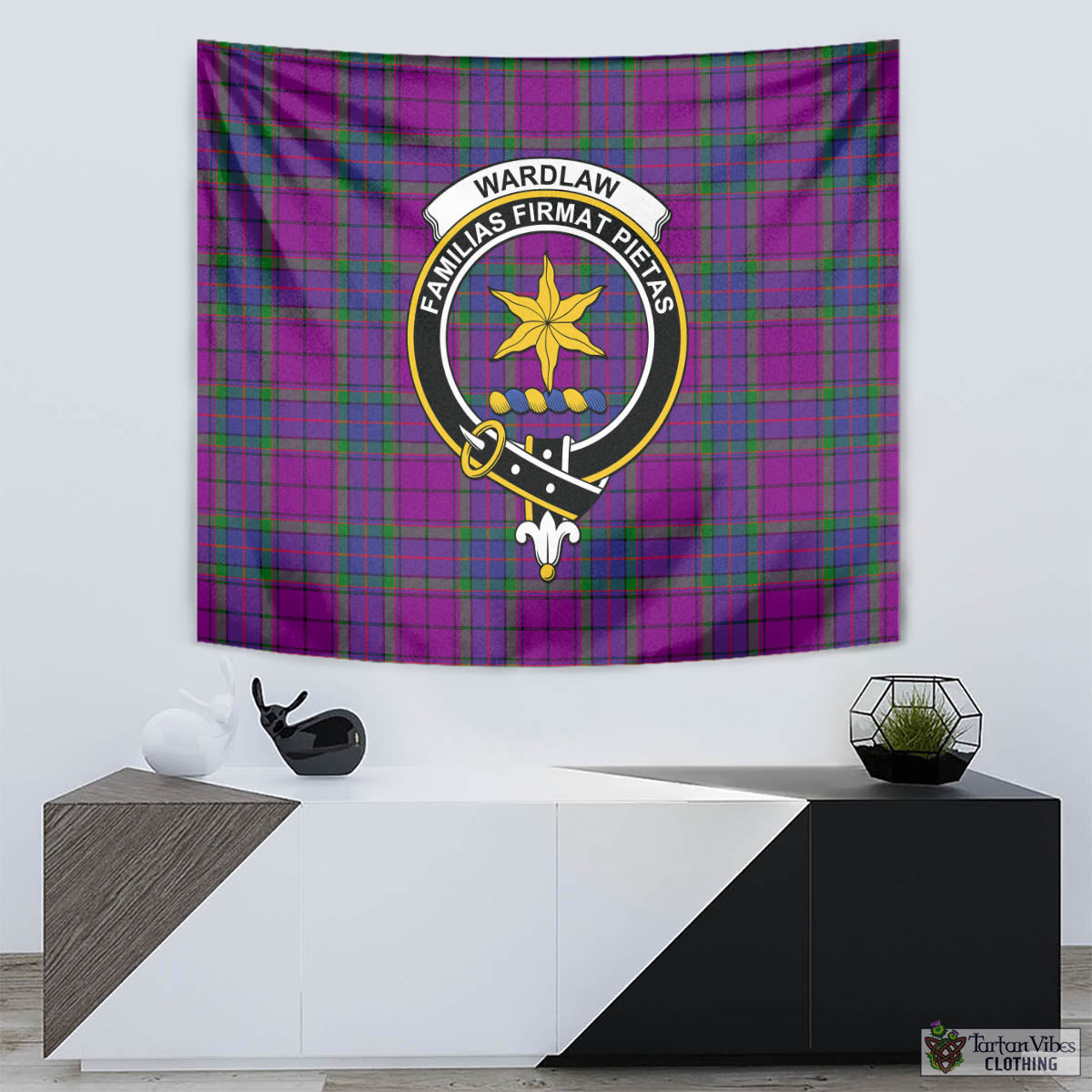 Tartan Vibes Clothing Wardlaw Modern Tartan Tapestry Wall Hanging and Home Decor for Room with Family Crest