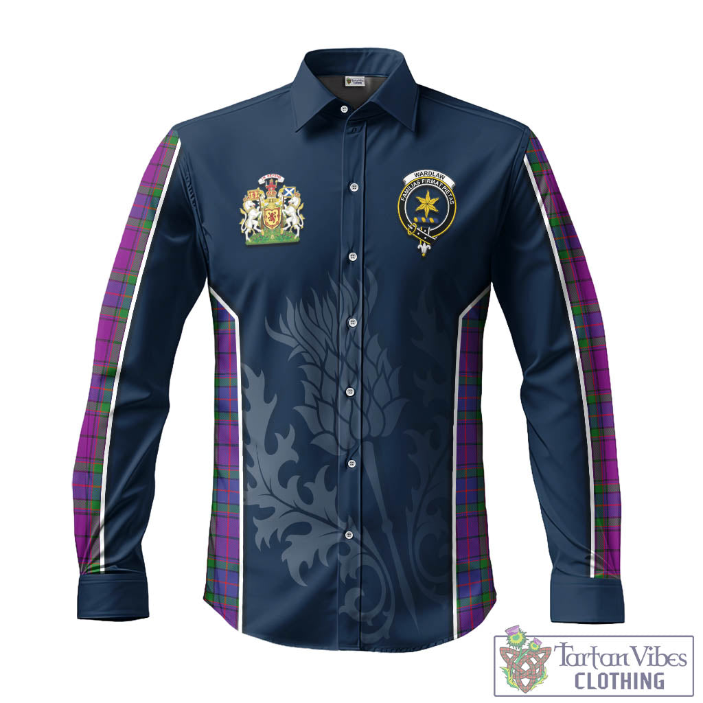 Tartan Vibes Clothing Wardlaw Modern Tartan Long Sleeve Button Up Shirt with Family Crest and Scottish Thistle Vibes Sport Style