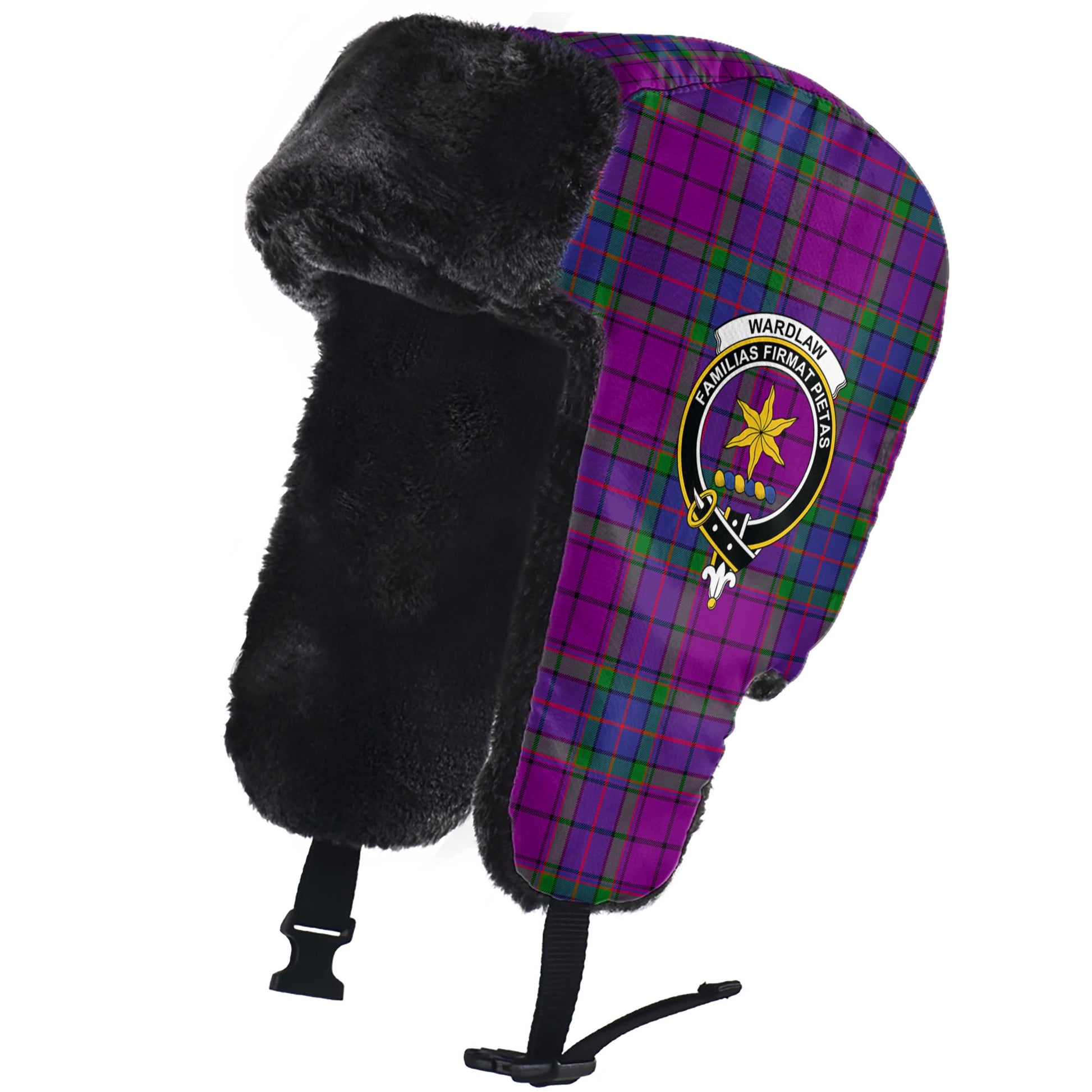 Wardlaw Modern Tartan Winter Trapper Hat with Family Crest - Tartanvibesclothing