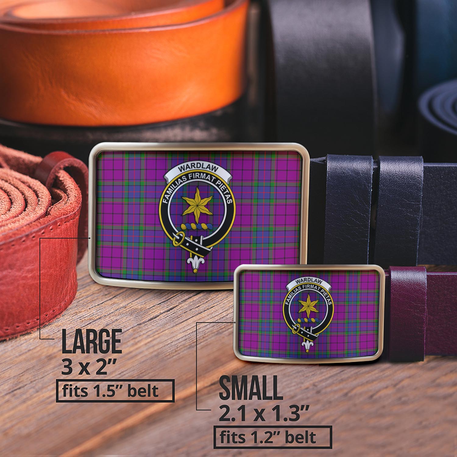 Wardlaw Modern Tartan Belt Buckles with Family Crest - Tartan Vibes Clothing