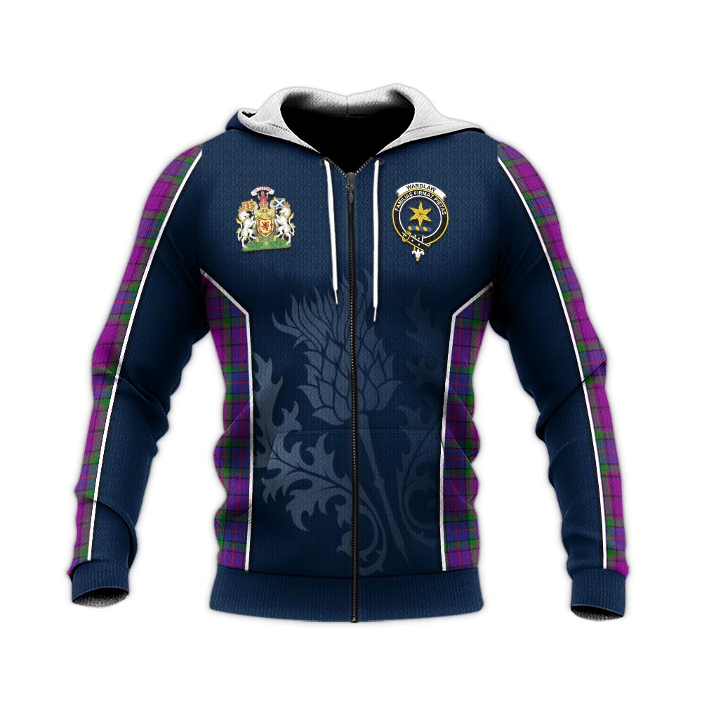 Tartan Vibes Clothing Wardlaw Modern Tartan Knitted Hoodie with Family Crest and Scottish Thistle Vibes Sport Style