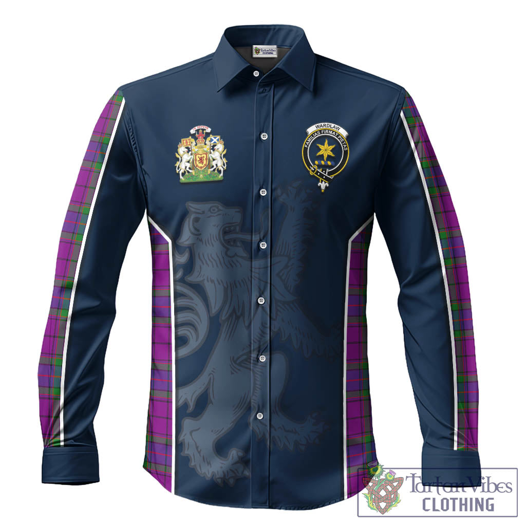 Wardlaw Modern Tartan Long Sleeve Button Up Shirt with Family Crest and Lion Rampant Vibes Sport Style