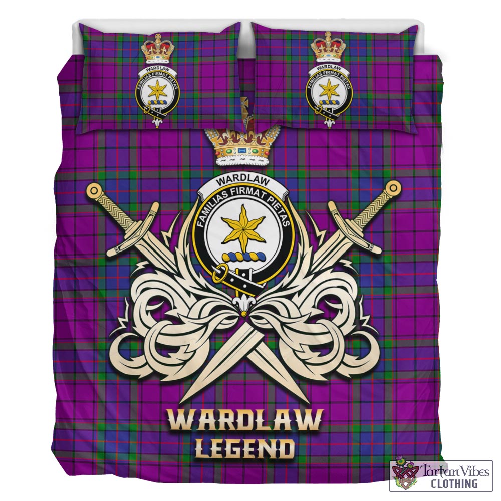 Tartan Vibes Clothing Wardlaw Modern Tartan Bedding Set with Clan Crest and the Golden Sword of Courageous Legacy