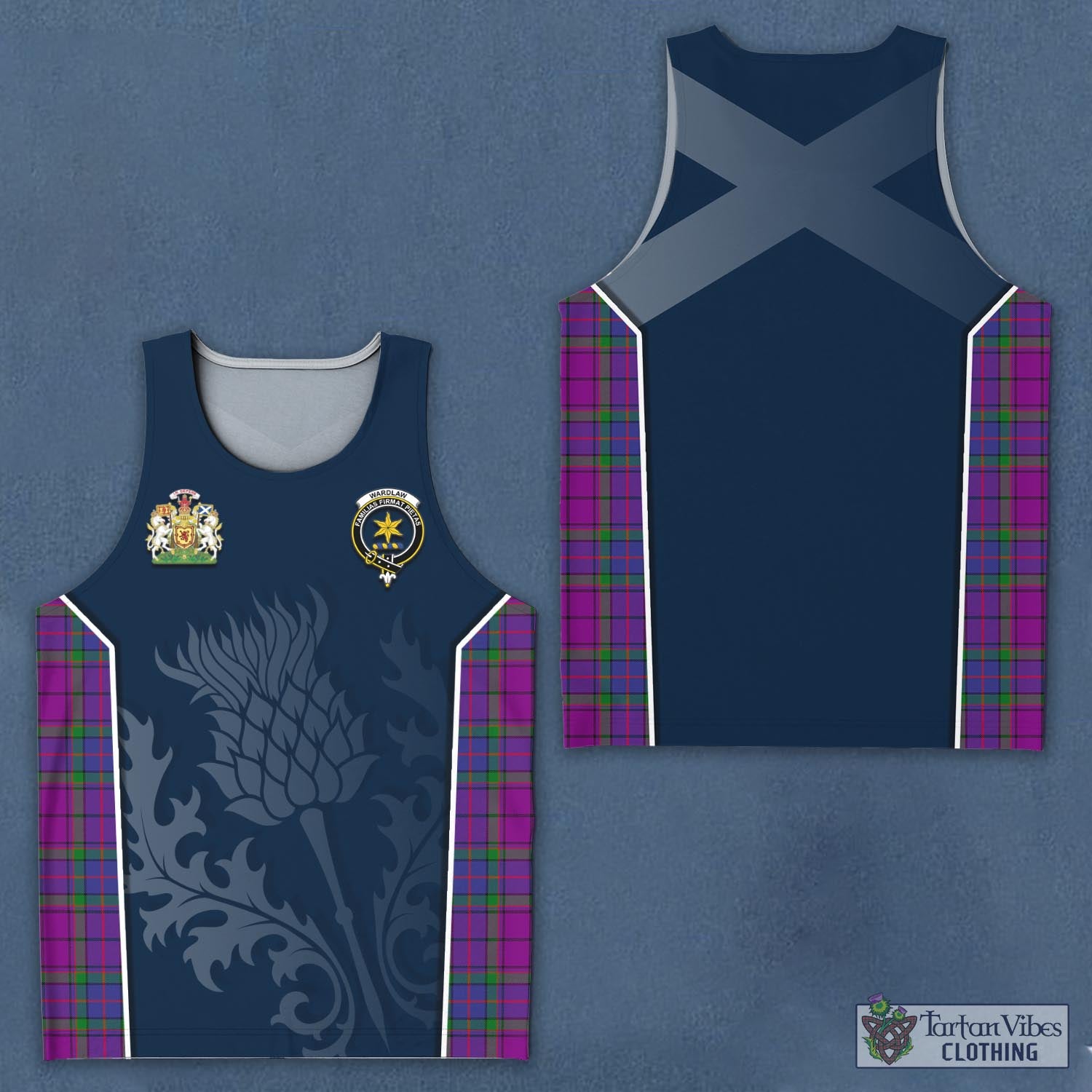 Tartan Vibes Clothing Wardlaw Modern Tartan Men's Tanks Top with Family Crest and Scottish Thistle Vibes Sport Style