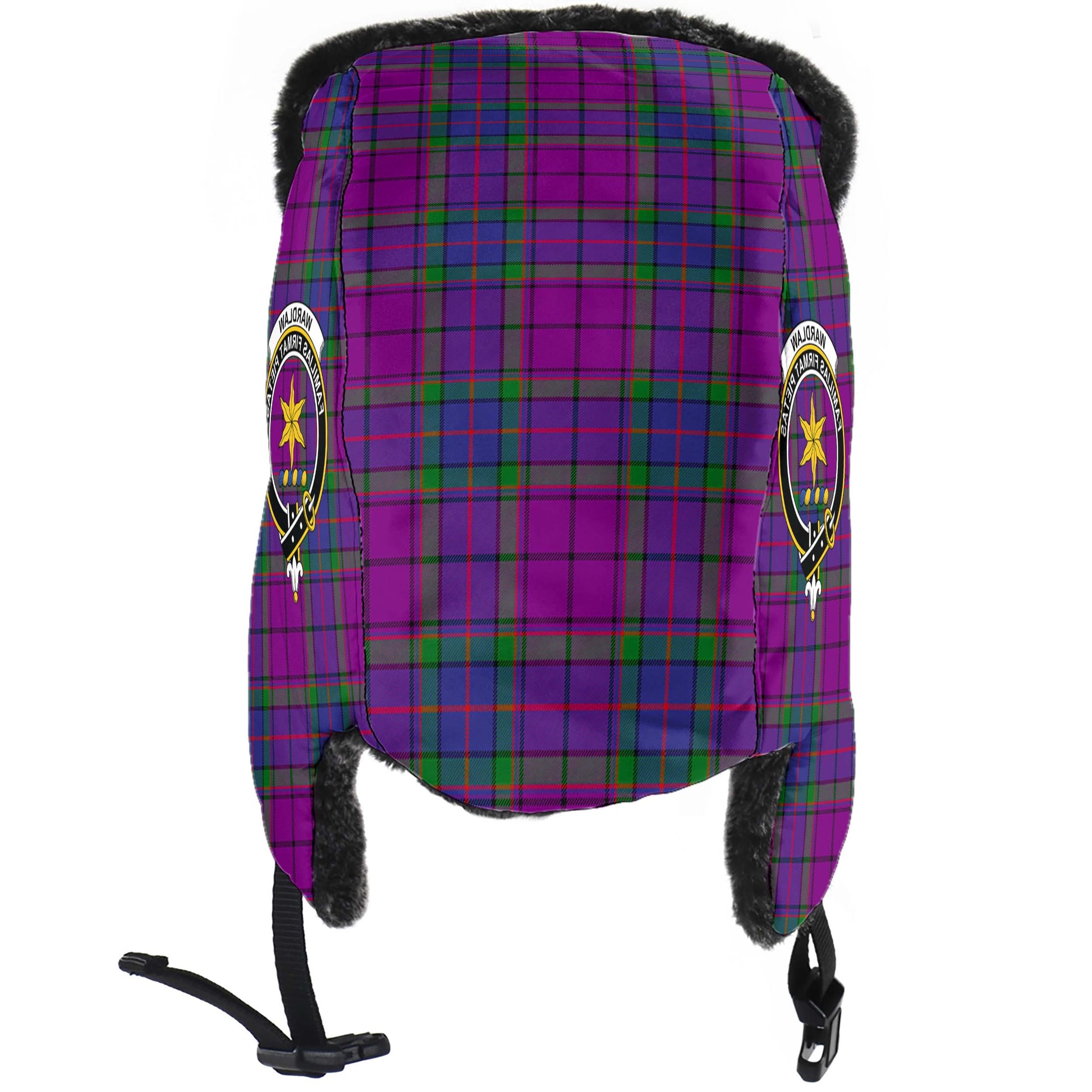 Wardlaw Modern Tartan Winter Trapper Hat with Family Crest - Tartanvibesclothing