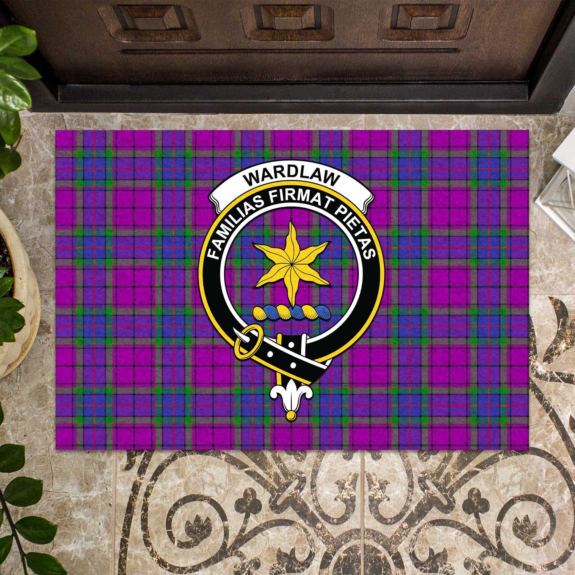 Wardlaw Modern Tartan Door Mat with Family Crest - Tartanvibesclothing Shop