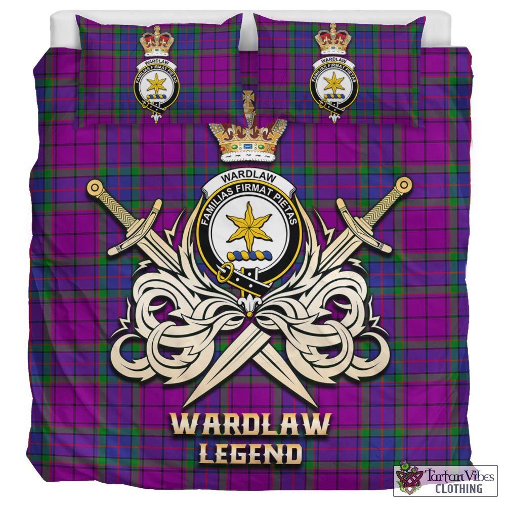 Tartan Vibes Clothing Wardlaw Modern Tartan Bedding Set with Clan Crest and the Golden Sword of Courageous Legacy