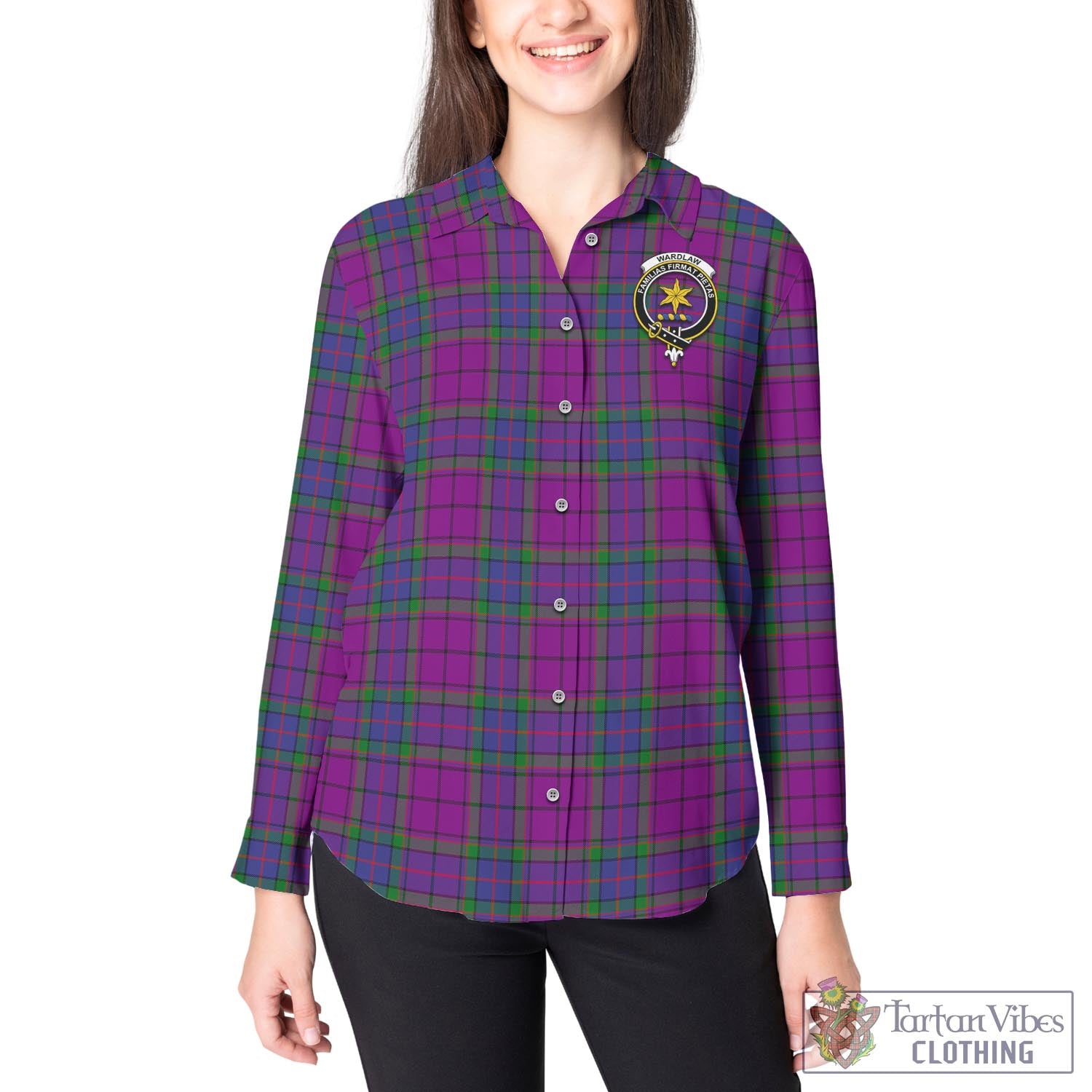 Tartan Vibes Clothing Wardlaw Modern Tartan Womens Casual Shirt with Family Crest