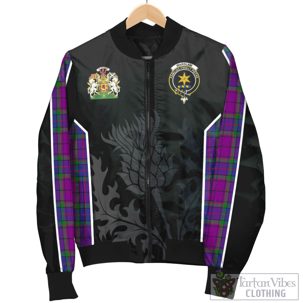 Tartan Vibes Clothing Wardlaw Modern Tartan Bomber Jacket with Family Crest and Scottish Thistle Vibes Sport Style