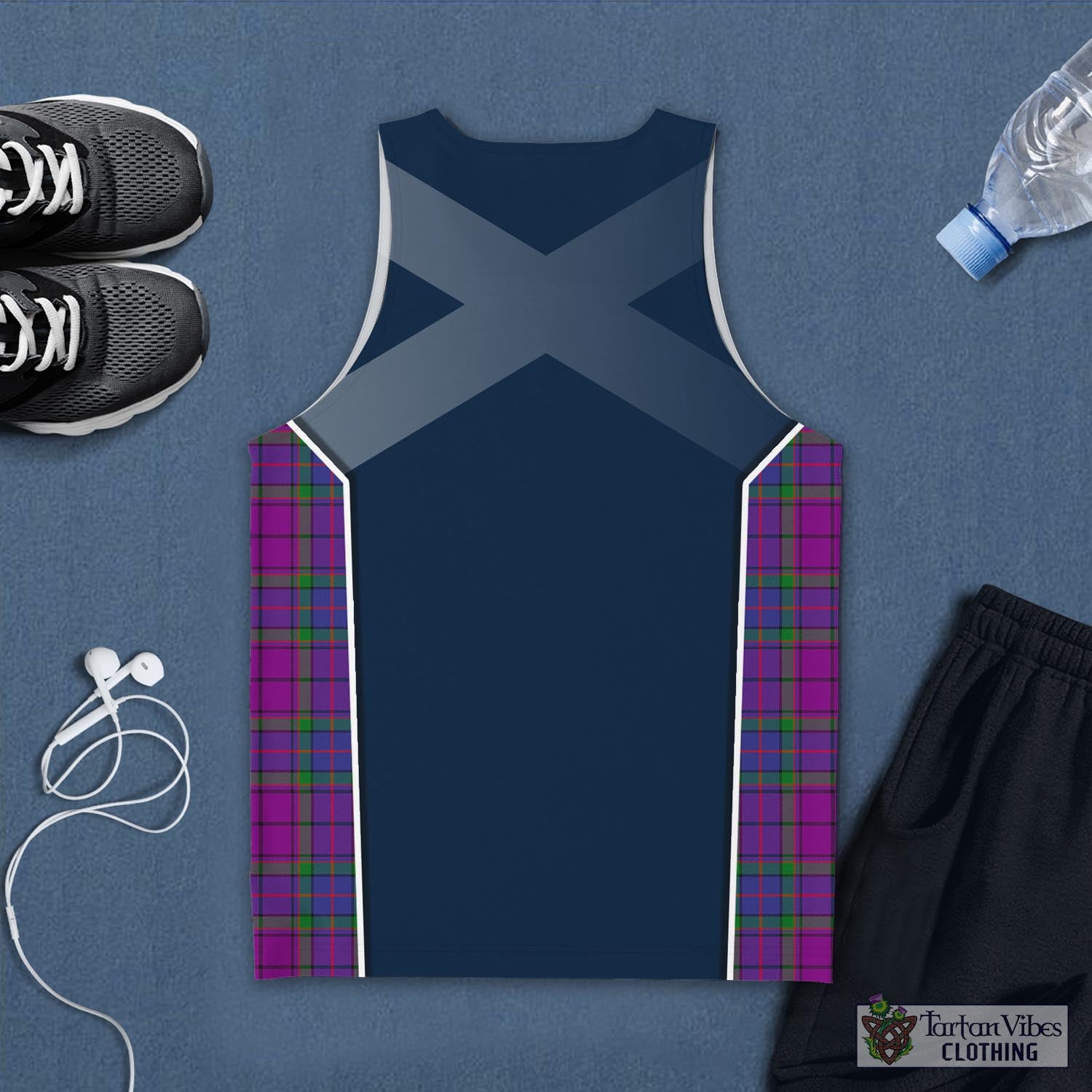 Tartan Vibes Clothing Wardlaw Modern Tartan Men's Tanks Top with Family Crest and Scottish Thistle Vibes Sport Style