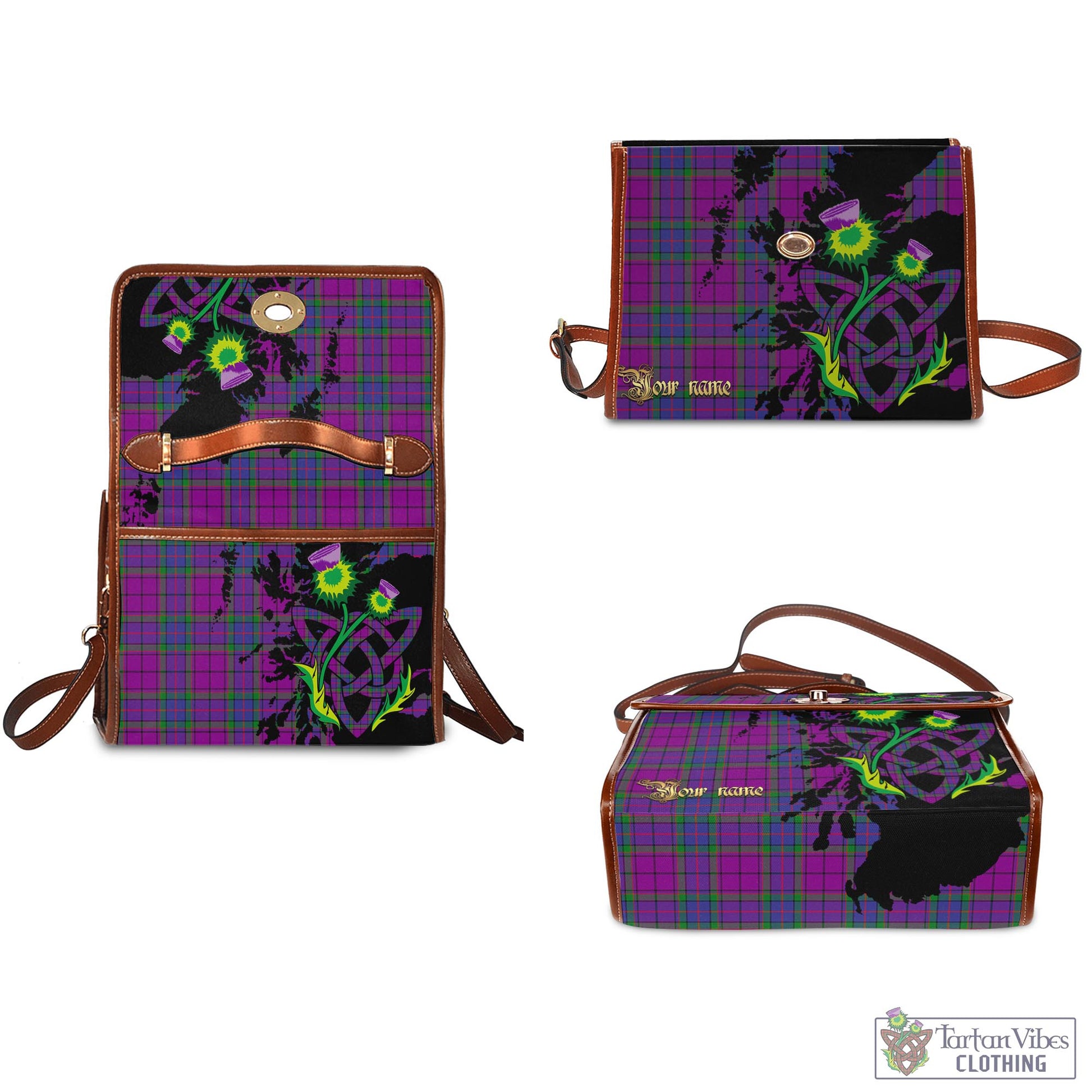 Tartan Vibes Clothing Wardlaw Modern Tartan Waterproof Canvas Bag with Scotland Map and Thistle Celtic Accents